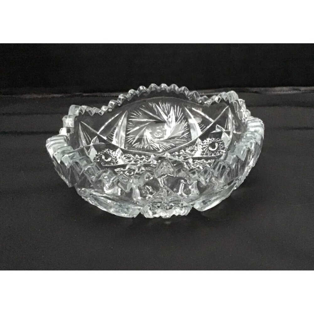 American Brilliant Period Cut Crystal Sawtooth Rim Diamond & Stars. Candy or Tri